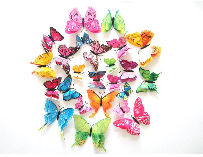 Double-layer creative set with butterfly, decorations, three dimensional fridge magnet on wall, 12 items