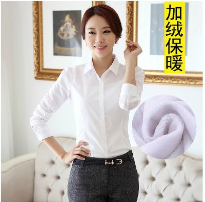 2018 spring and autumn new pattern Korean Edition shirt student Occupation Women's wear Large Long sleeve Plush thickening Primer
