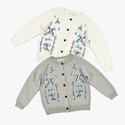 童装批发春季刺绣中小童男女针织衫圆领纯棉宝宝毛衣长袖开衫衣