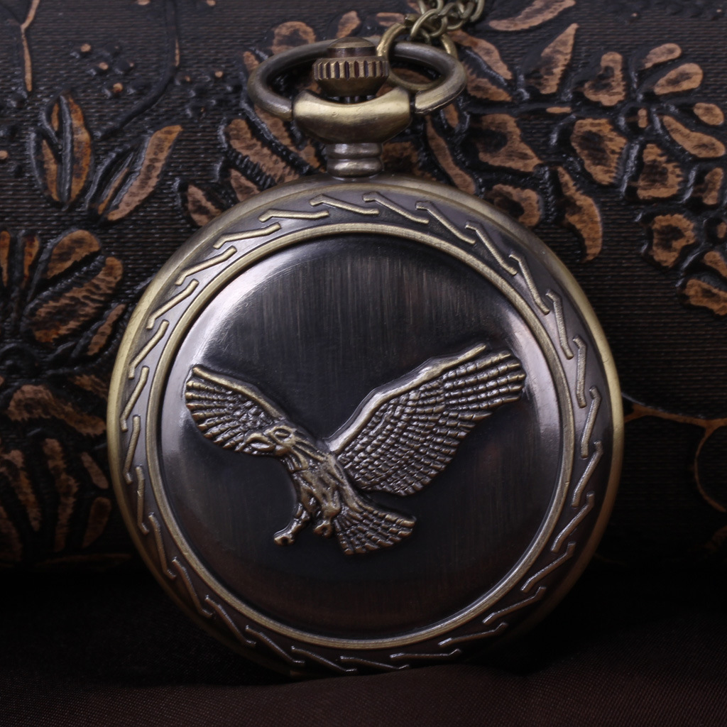 Foreign trade retro nostalgic large eagle pocket watch nostalgic Eagle universal carved watch manufacturers wholesale 8158