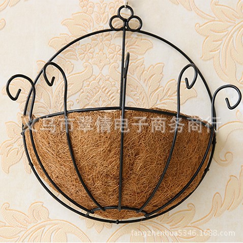 手工草编壁挂花篮欧式花盆墙面装饰 铁艺篮子 花器田园藤编挂墙|ms
