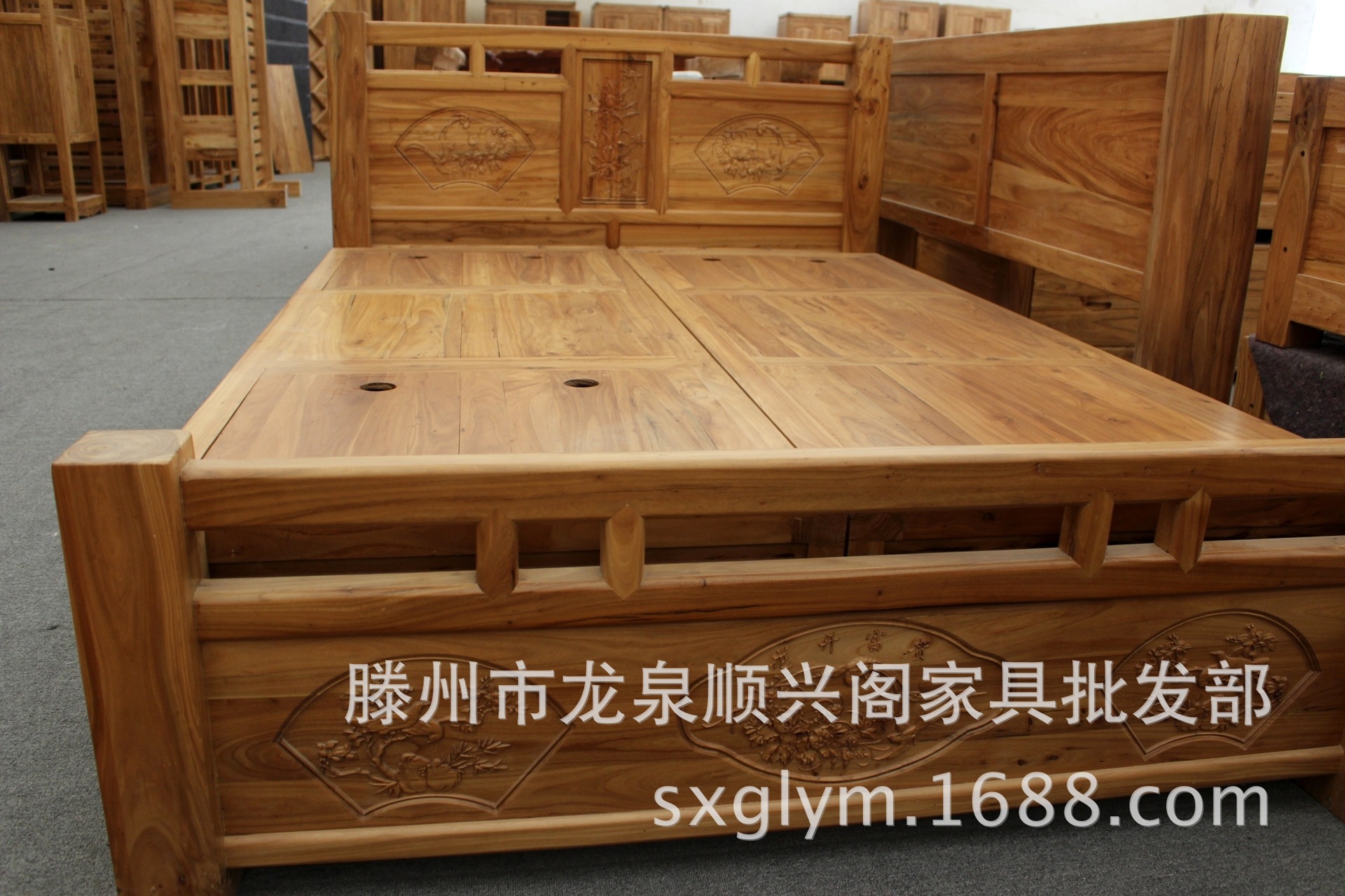 厂家批发老榆木箱体床定制 1.8米实木大床卧室家具