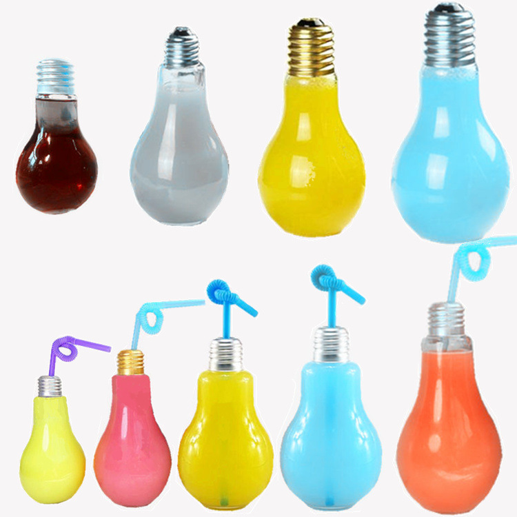 跨境创意玻璃灯泡吸管奶茶杯家居摆设灯泡瓶装酒器