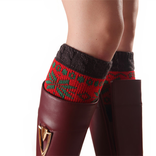 Autumn and Winter New Christmas Snowflake Short Colored Warm Socks, Knitted Wool Boots, Leggings_voghion.com