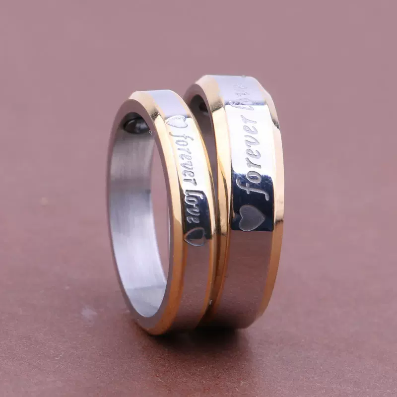 韩国戒指 18K金forever love心形图案戒指 钛钢戒指  镶保健磁石