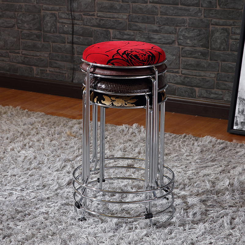 圆凳 商场饭店可叠收纳简约现代地毯凳 家用实心电镀钢筋铁小圆凳|ms