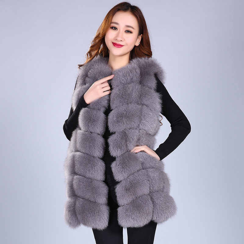 2020 winter new pattern lady Fox The whole skin Diamond block leather and fur Vest Mid length version AliExpress