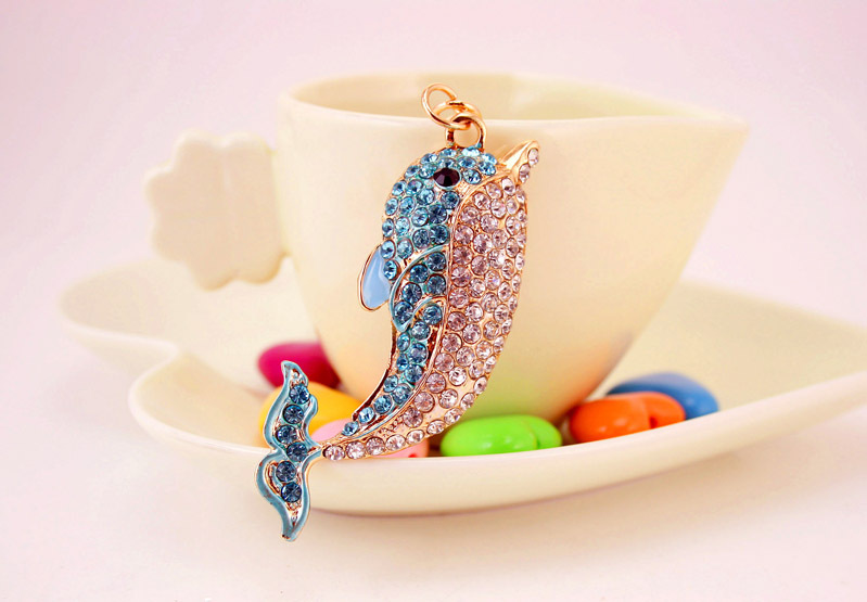 34g Weight Alloy, Metal Material Animal Pattern Unisex Gender Pink, Red, Blue, Black Color  Creative Cute Rhinestone Dolphin Keychain 8