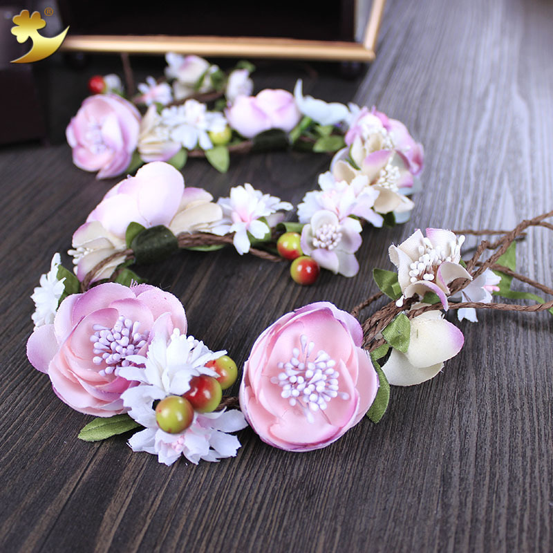 新娘花环头饰婚礼花蔓藤条韩式发带婚纱头花森女海边沙滩发饰批发 阿里巴巴