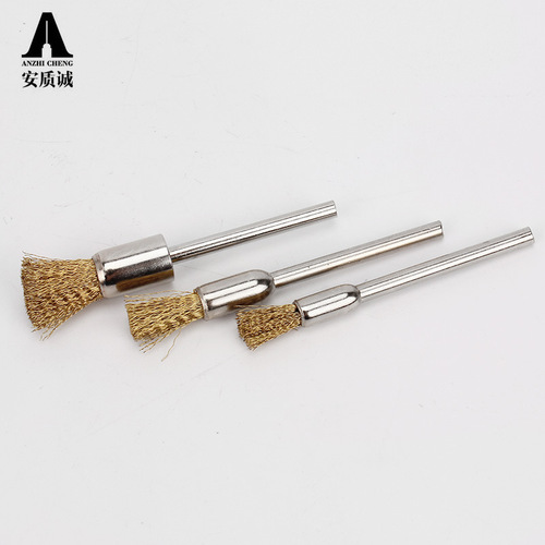 Anzhicheng mini copper wire brush grinding head with rod stainless steel wire brush for polishing, rust removal and burr removal