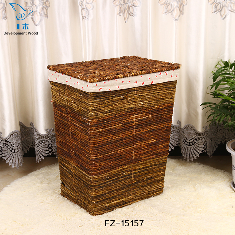 发展木业设计草编脏衣篮 玉米皮编制长方形收纳筐