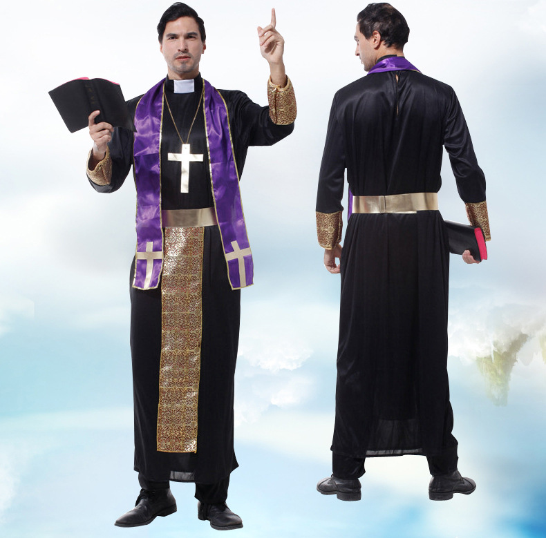 万圣节服装 耶稣基督男传教士牧师服玛利亚神父修女服装十字-阿里巴巴