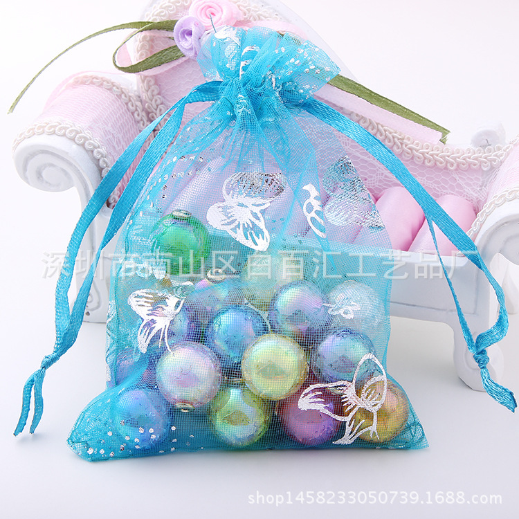 厂家直销  9*12蝴蝶款雪纱束口袋手工皂饰品拉绳袋 欧根纱袋