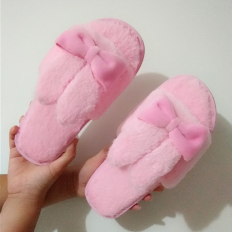 Bows One Word Plush Cotton Slippers NSKJX104266