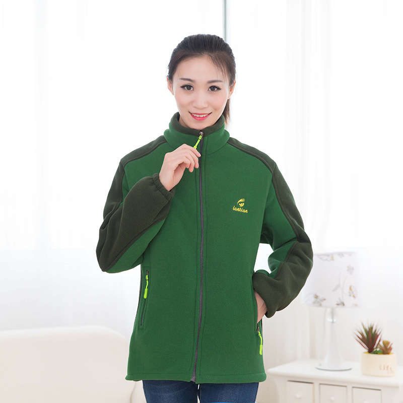 Middle and old age Mom outfit Fleece Color matching coat outdoors Fleece Cardigan new pattern keep warm thickening jacket