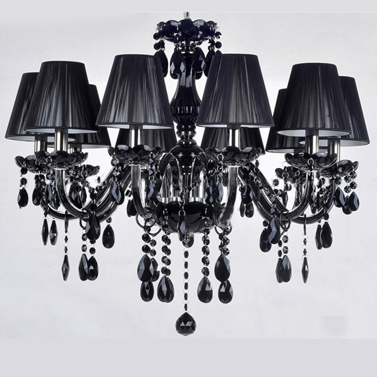 Guzhen fábrica al por mayor araña de vela negra de 6 cabezas con pantalla araña de cristal negro lámpara de vela Europea restaurante