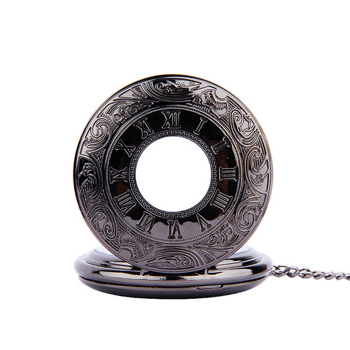 Fashion large black double display Roman scale retro black face white needle nostalgic pocket watch manufacturer wholesale 8000