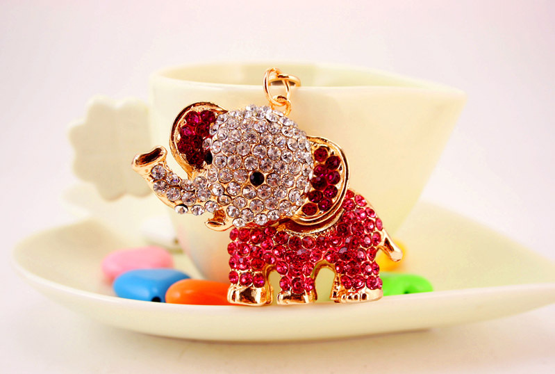 44g Weight Alloy, Metal Material Animal Pattern Unisex Gender Pink, Purple, Blue, Peach Color Creative Diamond Cute Cartoon Elephant Keychain 9