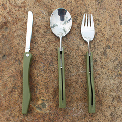 Concave-convex outdoor camping picnic tableware travel folding three-piece set stainless steel folding knife, fork and spoon cross-border AT6382