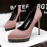712-7 Korean version sexy thin heel suede high heel shoes women's shallow mouth single shoes professional pointed platform high heel shoes