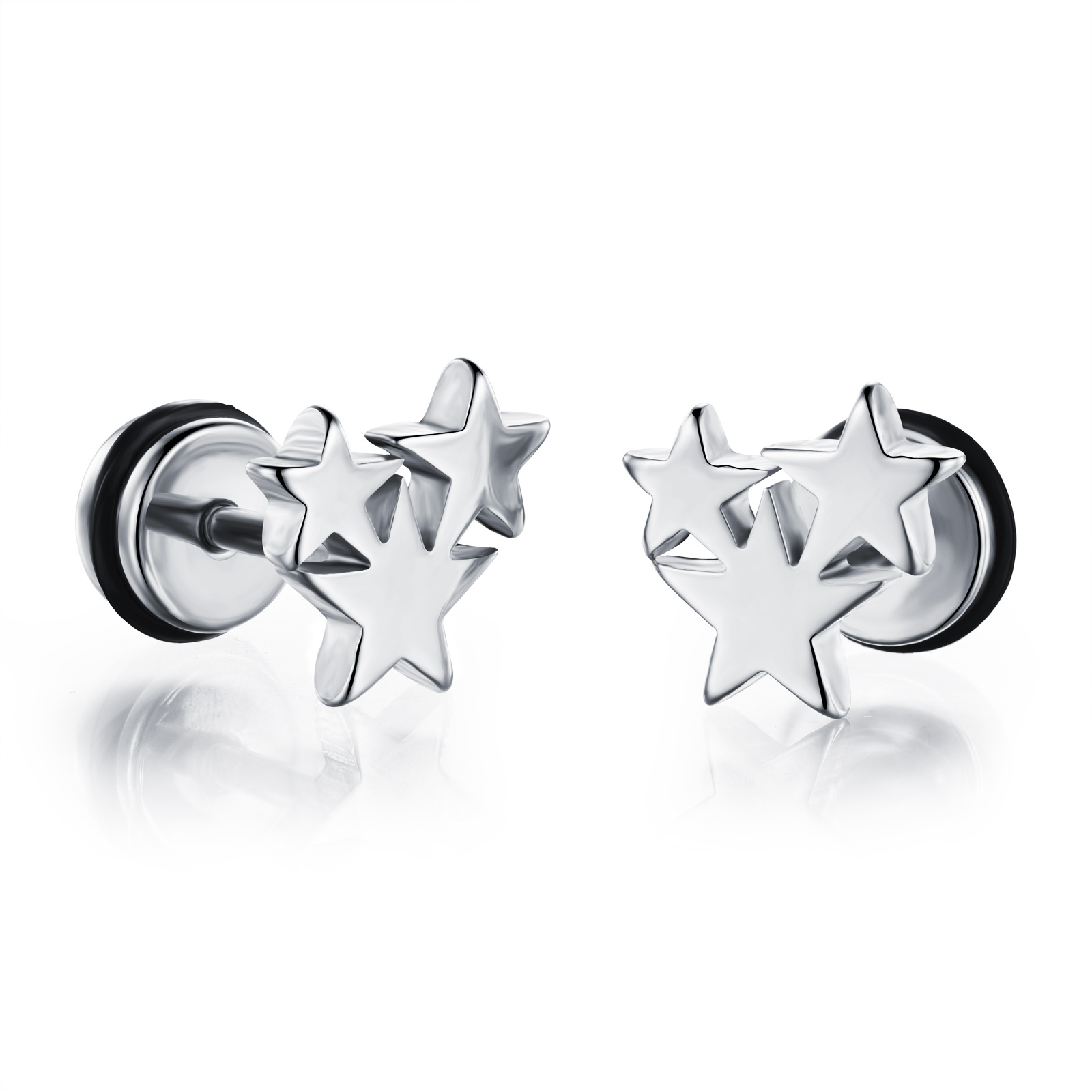 Men's titanium steel earrings plated golden personality simple pentagon star earrings birthday gift