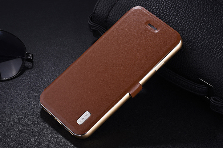 iMatch Luxury Aluminum Metal Bumper Premium Genuine Leather Flip Magnetic Case Cover for Apple iPhone 7 Plus & iPhone 7