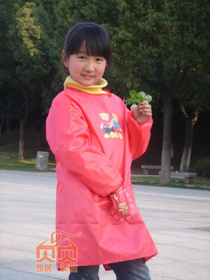 双熊儿童环保防水罩衣长袖画画大童幼儿园宝宝反穿衣吃饭批发零售