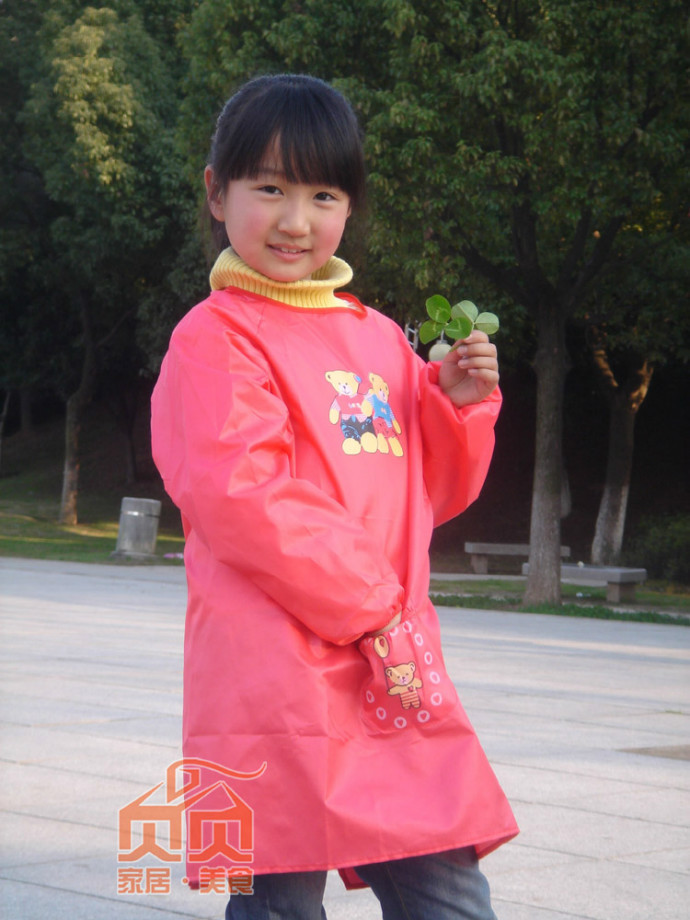 双熊儿童环保防水罩衣长袖画画大童幼儿园宝宝反穿衣吃饭批发零售