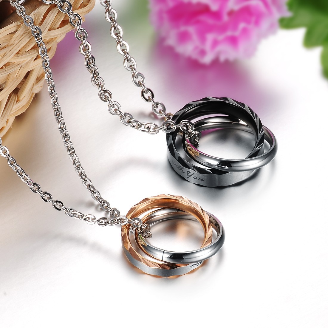 Fashion Double Interlocking Titanium Steel Couple Necklace display picture 8