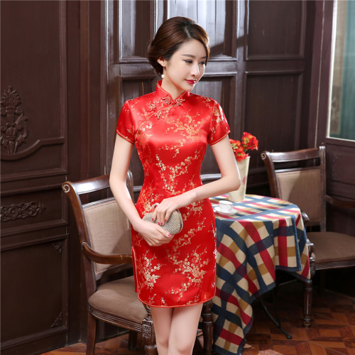 Chinese Dress Qipao for women plum blossom short cheongsam red