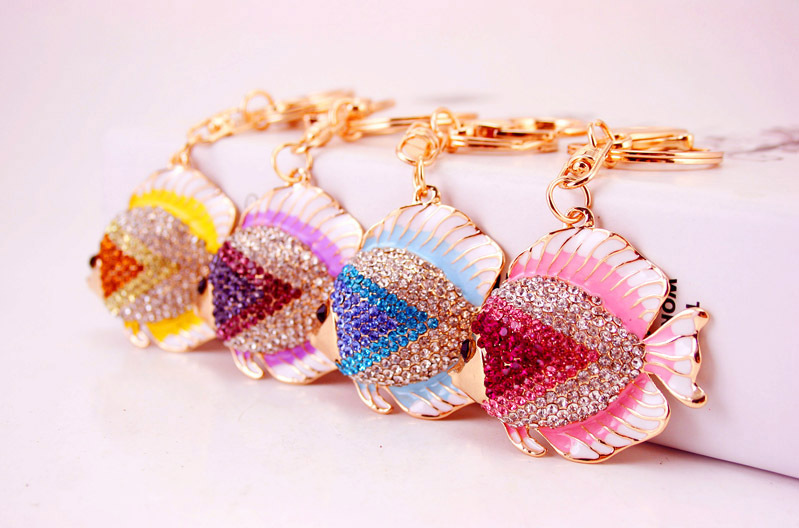 39g Weight Alloy, Metal Material Fish Pattern Unisex Gender Pink, Purple, Blue, Yellow Color Creative Diamond Cartoon Color Tropical Fish Keychain 1