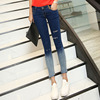 spring gradual change jeans small leg trousers worn thin jeans