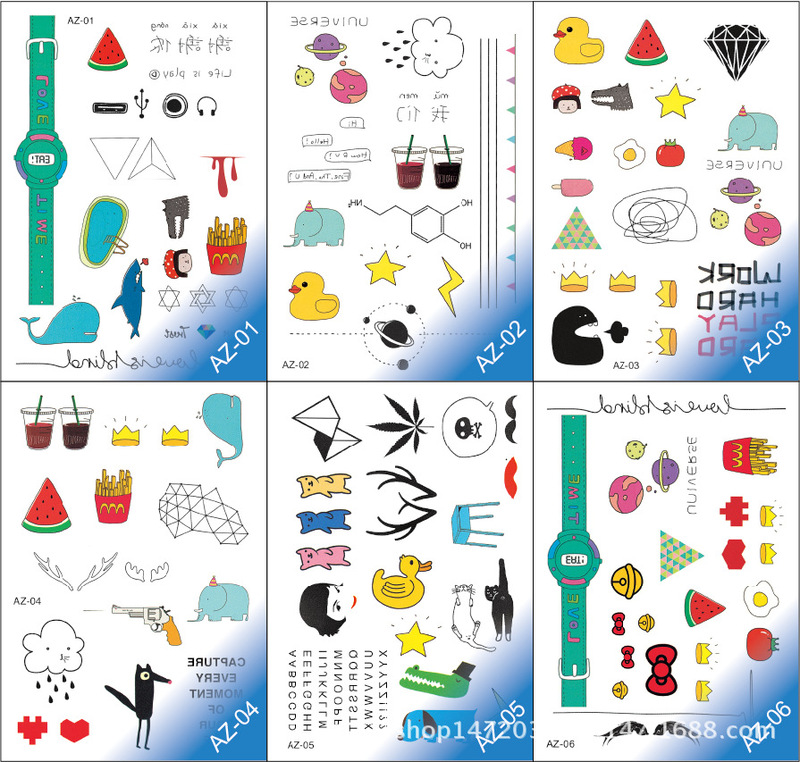 Animation Stickers Artificial Chuang Creative Tattoo Stickers Female Ankle Fake Tattoo Stickers English Cartoon Creative