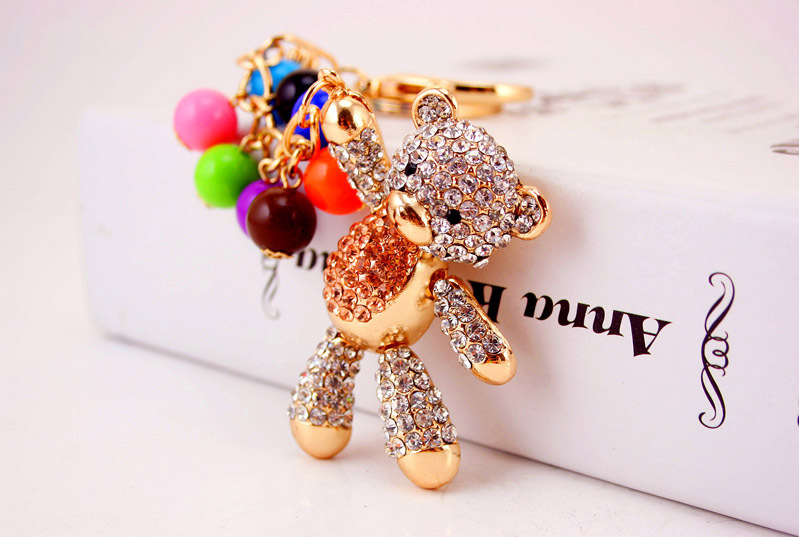 49g Weight Travel Occasion Alloy, Metal Material Doll Pattern Unisex Gender Pink, Purple, Red, Blue, Peach Color Korean  Creative Cute Diamond Cartoon Bear Car Keychain 6