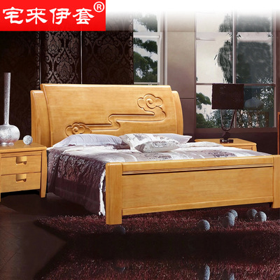特价江西家具厂家直销中式实木床1.8 祥云白色双人床橡胶木床2253|ms