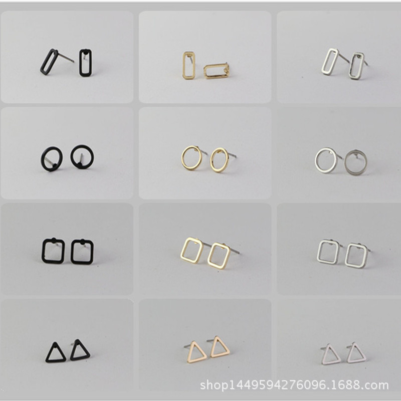 欧美极简约小耳钉 几何镂空耳环耳饰品女青岛厂家混批发地摊货源|ru