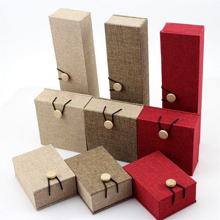 手串佛珠麻布盒锦盒手镯木扣盒礼品首饰包装项链吊坠盒子厂家批发