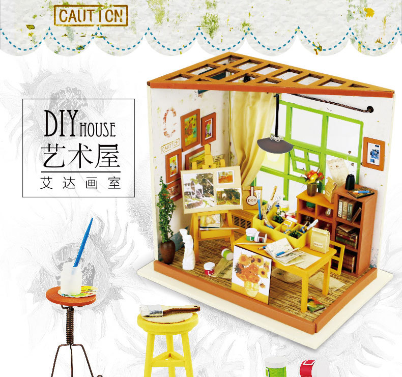 若态木质 DIY立体拼图艾达画室 玩具 生日创意礼物2