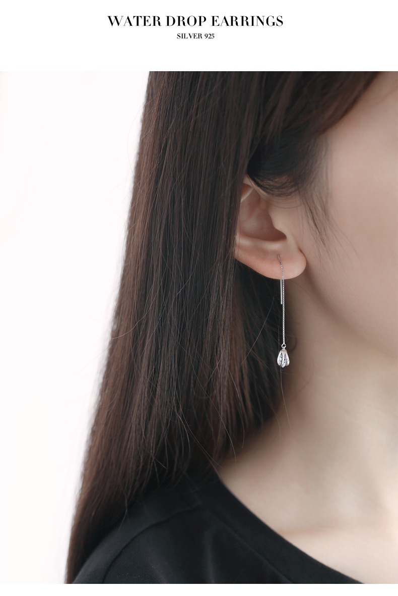 Pendientes de plata esterlina s925 estilo coreano moda gota de agua ZIRCON oído líneas pendientes de las mujeres