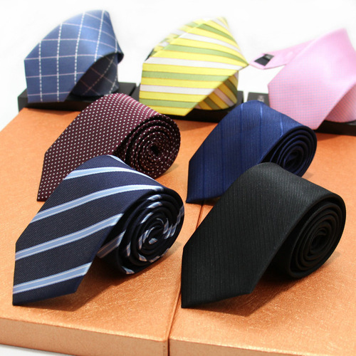 Business formal men's tie, wedding groom team tie, polyester silk striped tie 7cm manufacturer wholesale