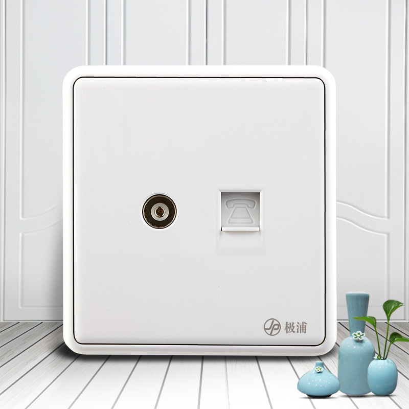 电工尖货 极浦86型雅点白电视+电话插座面板 现货供应 质量稳定