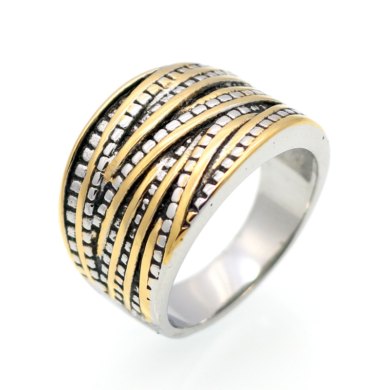 15g Weight Vacuum Plating Gold Plating Process Vacuum Plating Real Gold Plated 18K Gold Geometric 304 Stainless Steel Retro Waterproof Non Tarnish Rings