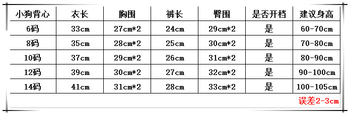 小狗背心尺碼表