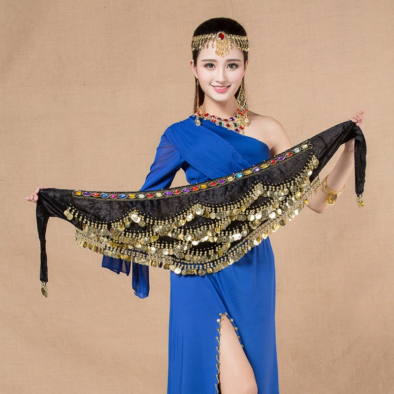 Танец живота Индия практика выступления поясная цепочка Расширенная утяжеленная подвесная монета поясная цепочка двухрядная Алмазная танцевальная цепочка оптом