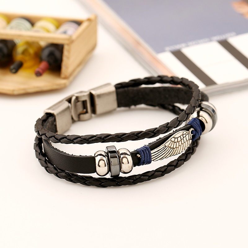 Handmade Leather Bracelet Hand Strap Retro Leather Bracelet Wings Leather Bracelet display picture 2