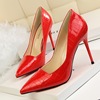 European and American retro thin heel high heel shallow mouth pointed metal stone grain mirror sexy thin nightclub shoes