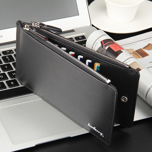 baellerry casual multi-card slot long men's wallet cross pattern multi-functional ultra-thin bank card holder wholesale
