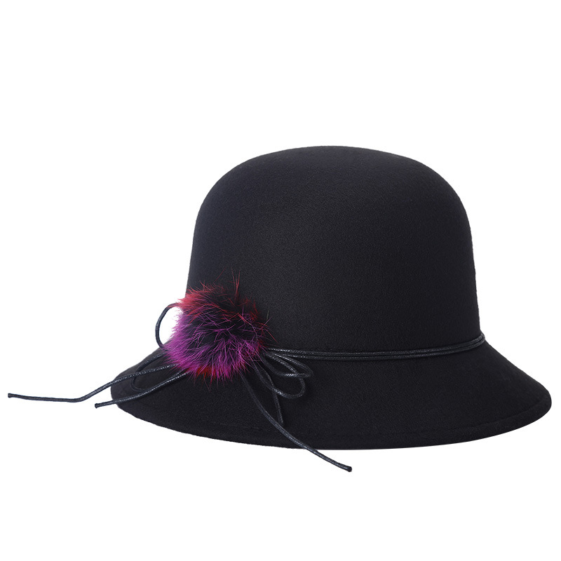 2020 nueva moda de primavera cálido sombrero de copa de calle a prueba de frío sombrero de lavabo de lana flor sombrero de mujer