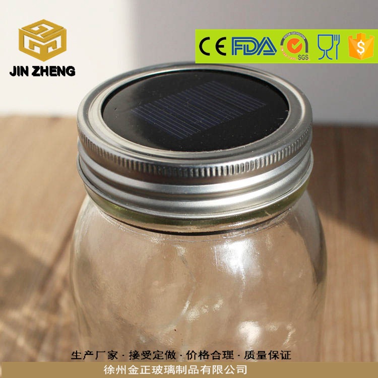 厂家定制led太阳能发光盖子配梅森瓶单/多珠各色马口铁盖