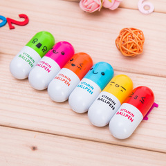 Creative Cute Emoji Medicine Pill Round Pen Capsule Telescopic Gift Pen Primary School Student Prize Gift Wholesale